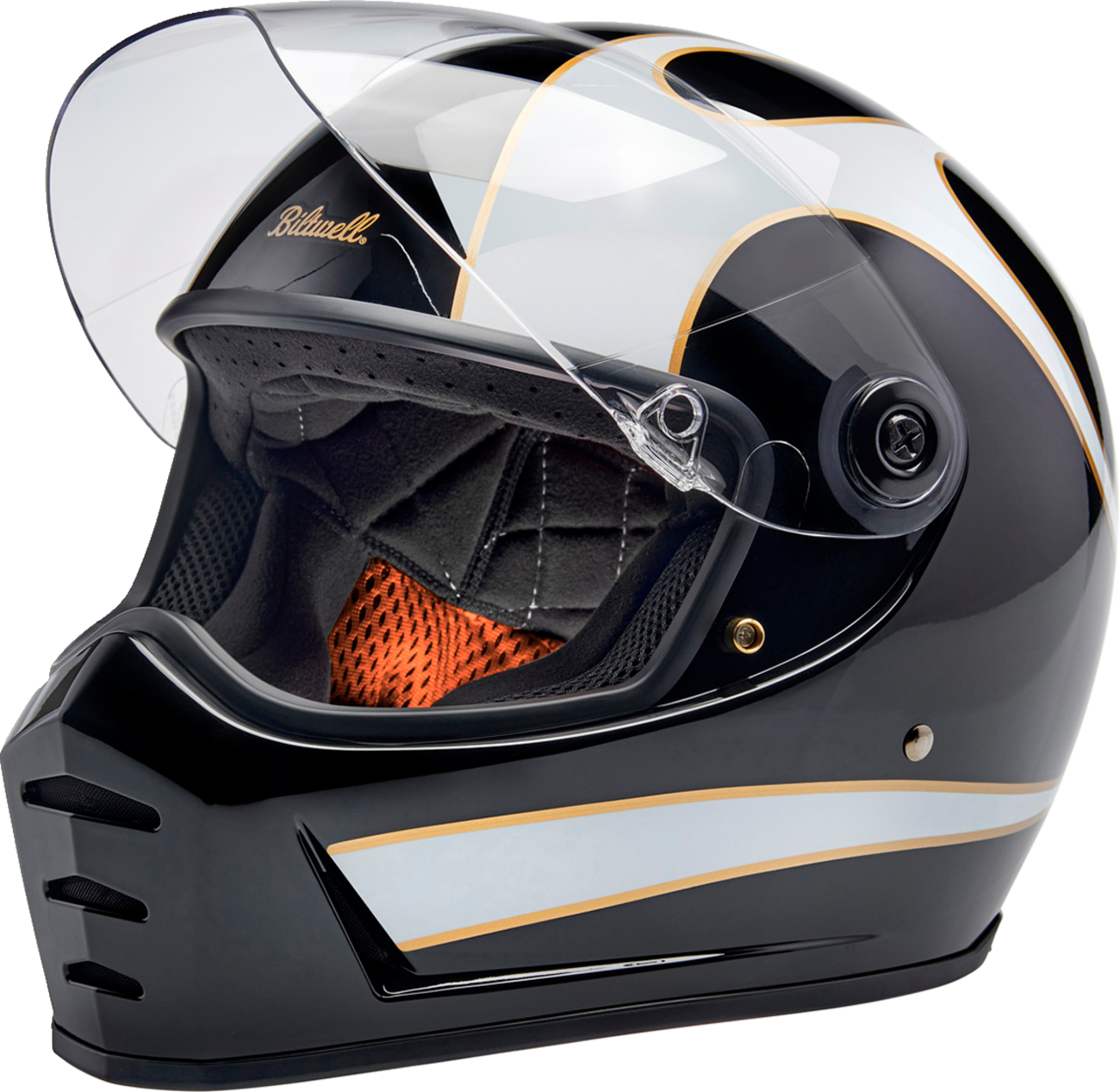 BILTWELL Lane Splitter Helmet - Gloss Black/White Flames - Large 1004-570-504