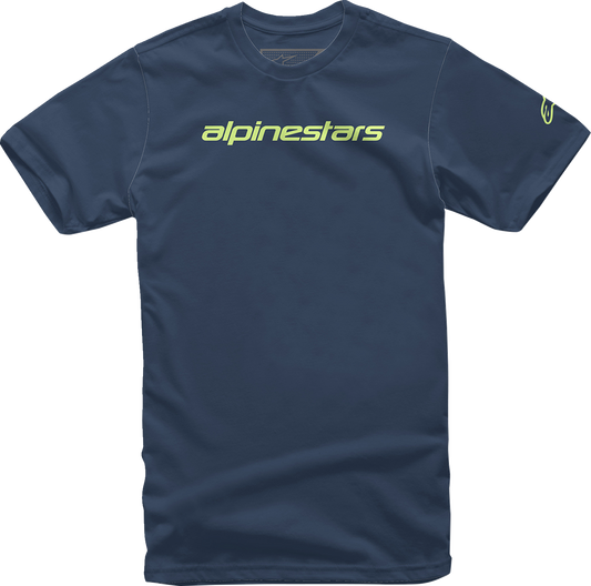 ALPINESTARS Linear Wordmark T-Shirt - Navy/Lime - Large 1212-720207036L