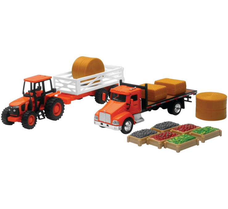 New Ray Toys Kubota Farm Trctr Playset 1:32