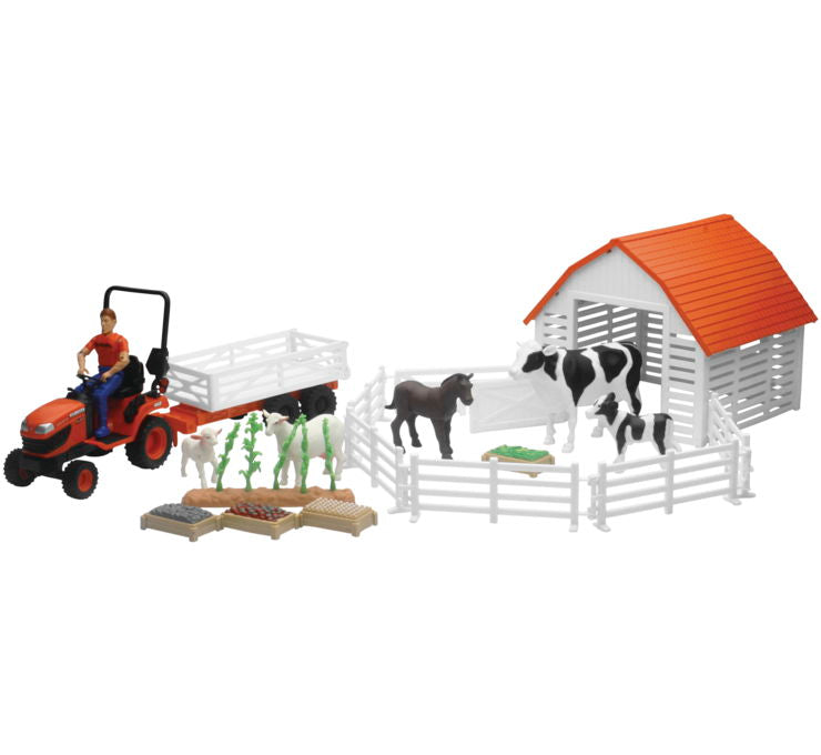 New Ray Toys Kubota Farm Trctr Ani Set 1:18