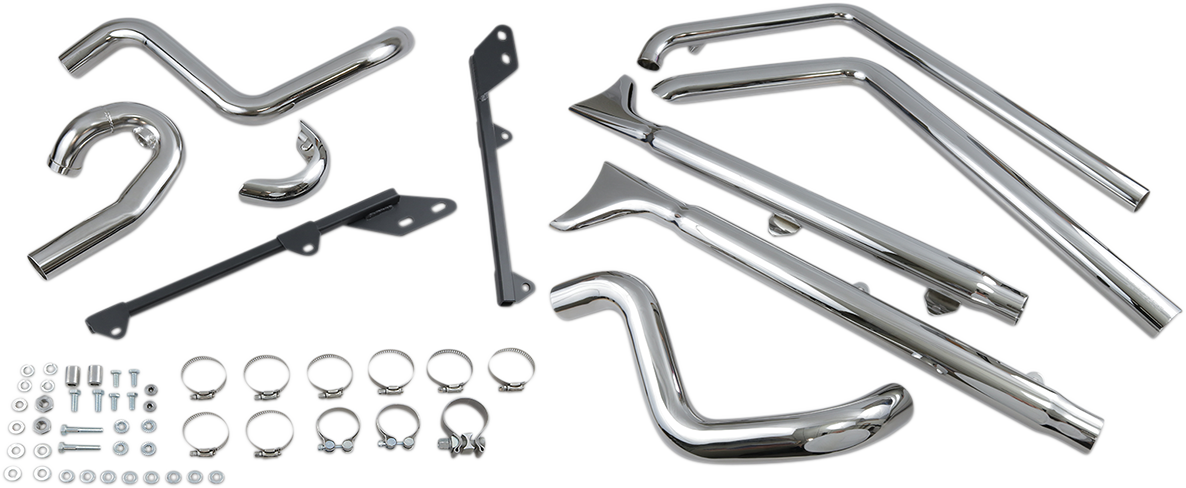 BASSANI XHAUST  Chrome True Duals w/3 in. 2.25" Fishtail Mufflers with Baffles for '07-'15 Softail   1S66E-33 1800-1743