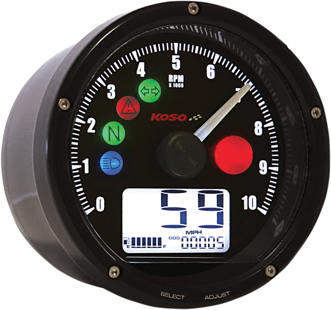 KOSO NORTH AMERICA TNT-01 Electronic Speedometer/Tachometer - Black Face - Black Housing - 3" Diameter x 1.75" D BA035K00-HD