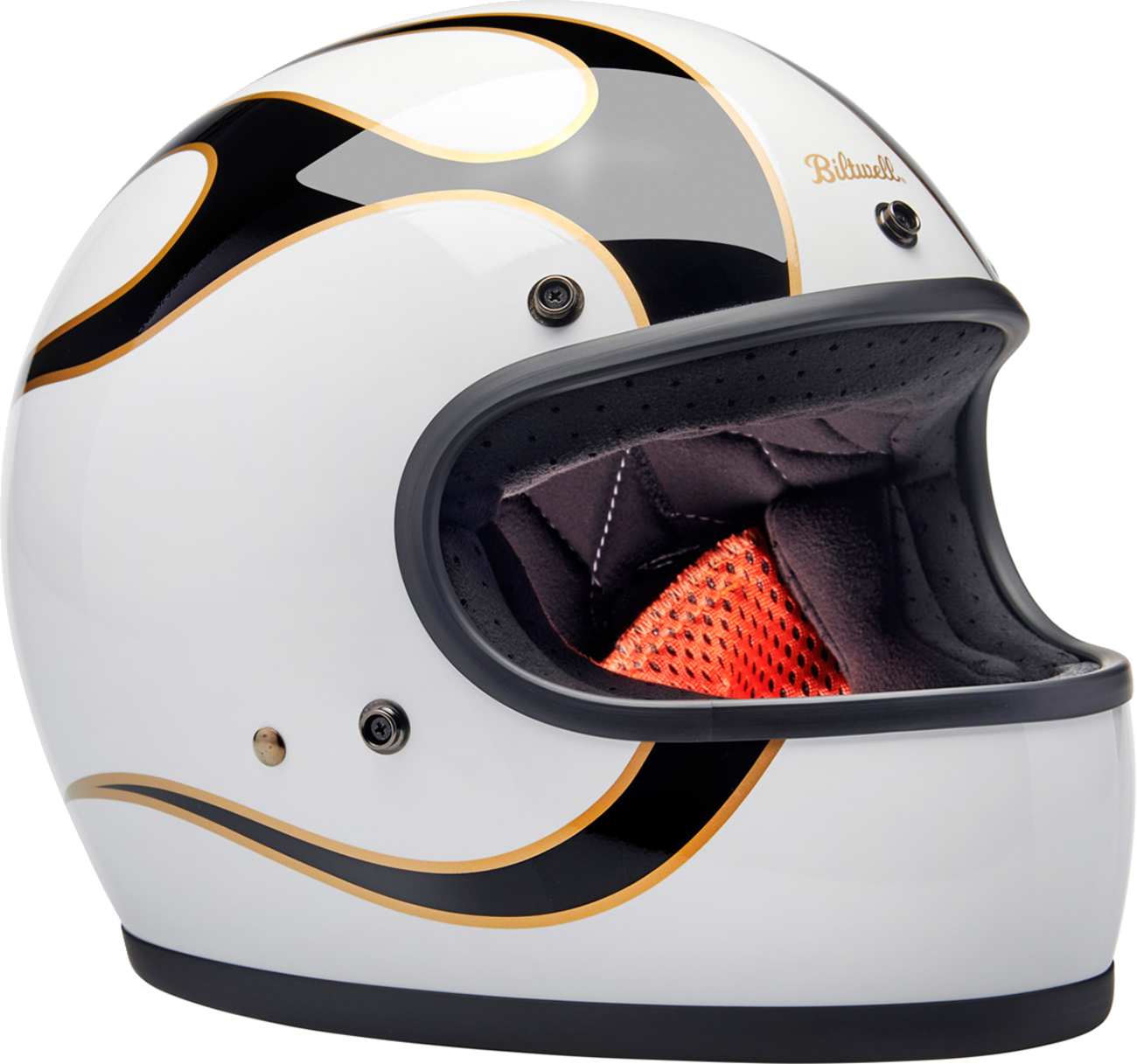 BILTWELL Gringo Helmet - Flames - White/Black - Small 1002-561-502