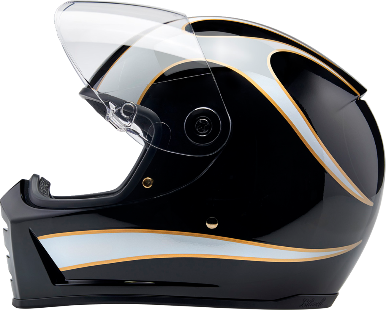 BILTWELL Lane Splitter Helmet - Gloss Black/White Flames - Medium 1004-570-503