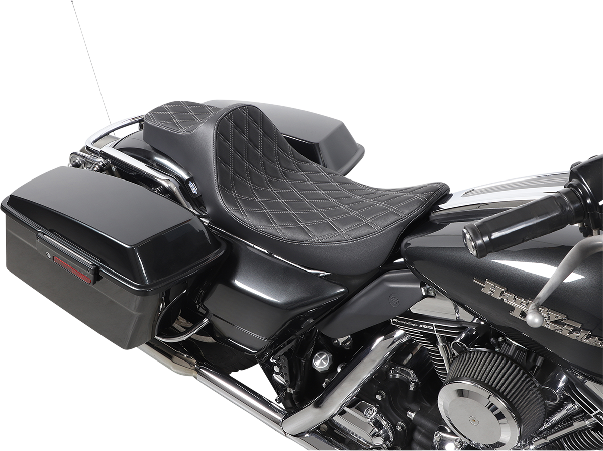 DRAG SPECIALTIES Extended Reach Predator III Seat - Double Diamond - Black w/ Silver Thread NOT A 2-UP SEAT 8011370