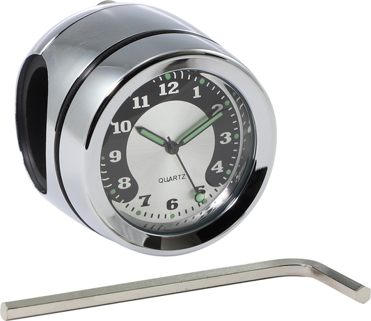DRAG SPECIALTIES Handlebar Mount Clock - Chrome - For 1" Bar BLACK/SILVER FACE O91-6821N