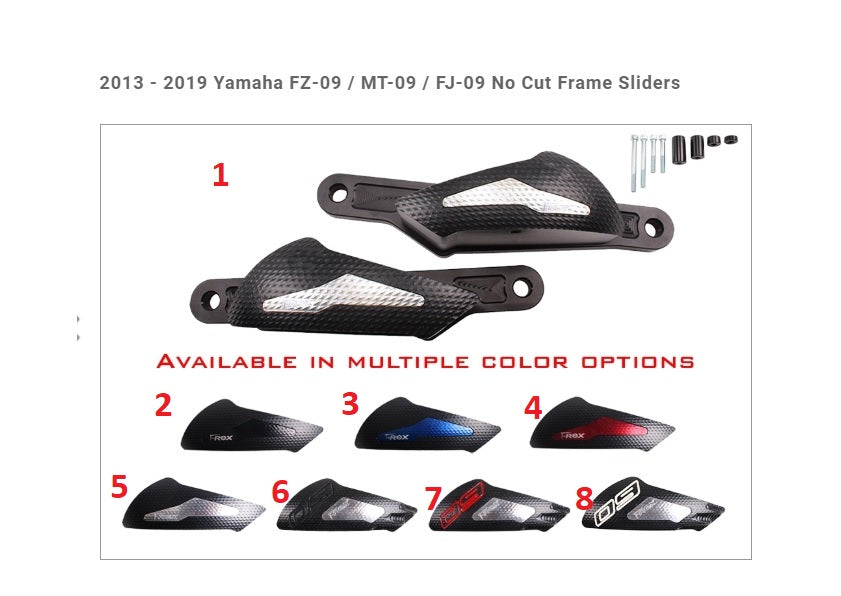 T-rex racing 2013 - 2019 yamaha fz-09 / mt-09 / fj-09 no cut frame sliders
