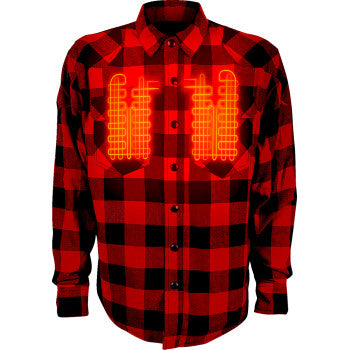 GERBING HEATED CLOTHING 7 V Battery Heated Flannel Shirt - Red/Black - Medium GER7VFS-RB-M