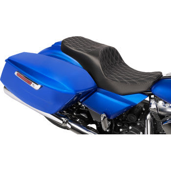 DRAG SPECIALTIES SEATS Forward Position Freedom Seat - Vinyl - Silver Double Diamond Stitch - FLH/FLT '23-'25 0801-2168