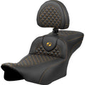 SADDLEMEN Roadsofa™ Extended Reach Seat - Dragon Scale Stitch - Gold Stitch - w/ Backrest - FLTR/FLHX '23-'24 823-07-209B7
