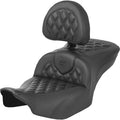 SADDLEMEN Heated Roadsofa™ Seat - Carbon Fiber - Lattice Stitch - w/ Backrest - FLT/FLH '23-'24 823-07-206C0