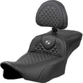SADDLEMEN Roadsofa™ Extended Reach Seat - Dragon Scale Stitch - Silver Stitch - w/ Backrest - FLT/FLH '23-'24 823-07-209B5