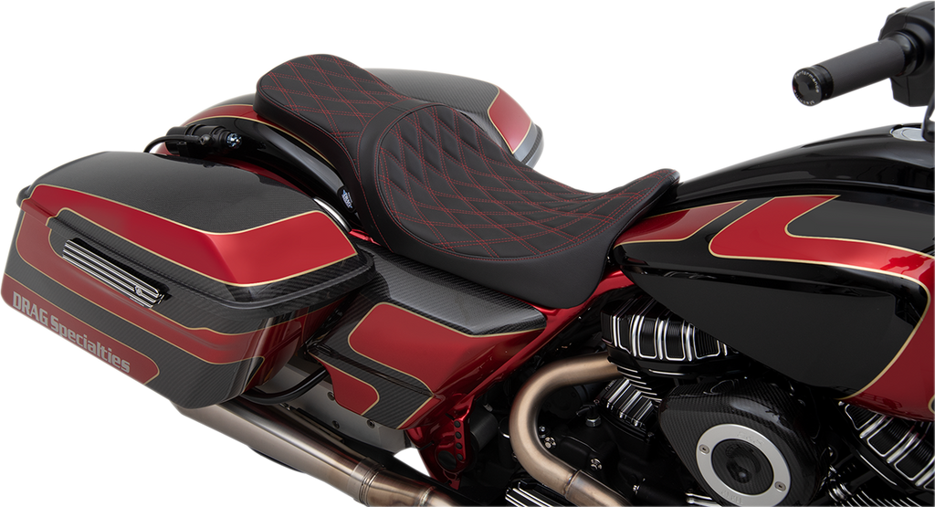 DRAG SPECIALTIES Predator 2-Up Seat - Double Diamond - Red Stitching - FL '08-'22 0801-1272