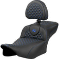 SADDLEMEN Roadsofa™ Extended Reach Seat - Dragon Scale Stitch - Blue Stitch - w/ Backrest - FLTR/FLHX '23-'24 823-07-209B1