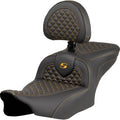 SADDLEMEN Roadsofa™ Seat - Dragon Scale Stitch - Gold Stitch - w/ Backrest - FLTR/FLHX '23-'24 823-07-208B7