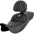 SADDLEMEN Roadsofa™ Extended Reach Seat - Lattice Stitch - White Stitch - with Backrest - FL '08-'23 A808-07R-184WHI