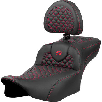 SADDLEMEN Roadsofa™ Extended Reach Seat - Dragon Scale Stitch - Red Stitch - w/ Backrest - FLTR/FLHX '23-'24 823-07-209B4
