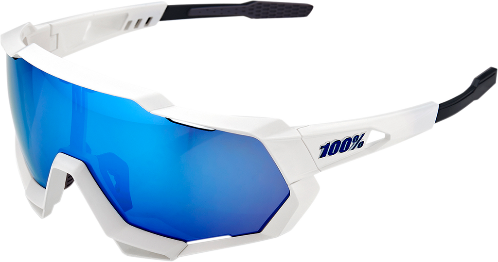 100% Speedtrap Sunglasses - White - Blue Mirror 60012-00003
