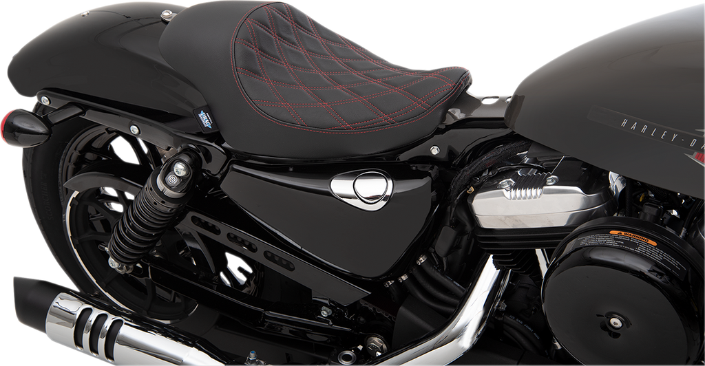 DRAG SPECIALTIES Seat - 3/4 Solo - Double Diamond - Black w/ Red Stitching - '04-'22 XL  0804-0746