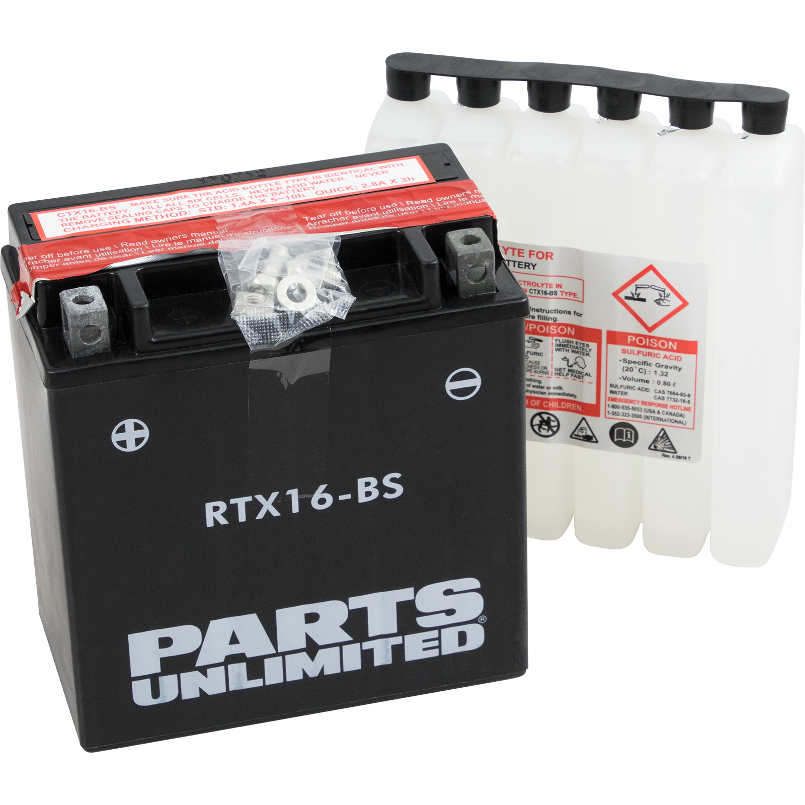 Parts Unlimited Agm Battery - Ytx16-Bs .8 L Ctx16-Bs