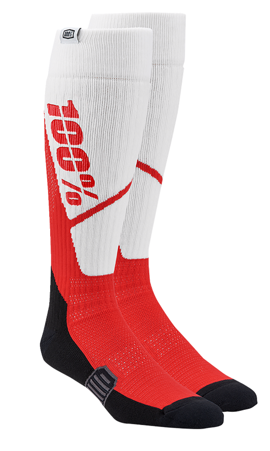 100% Torque Comfort Moto Socks - White/Red - Large/XL 20053-00010