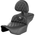 SADDLEMEN Roadsofa™ Extended Reach Seat - with Backrest - Lattice Stitch - White Stitch - FLTR/FLHX '23-'24 823-07-184B6