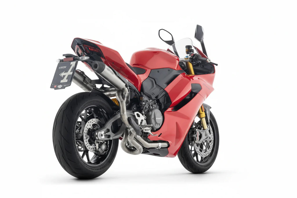 DUCATI PANIGALE V2/V2S E5+ 2025 RH/LH ROUND SIL TITANIUM SILENCERS + STAINLESS STEEL LINK PIPE