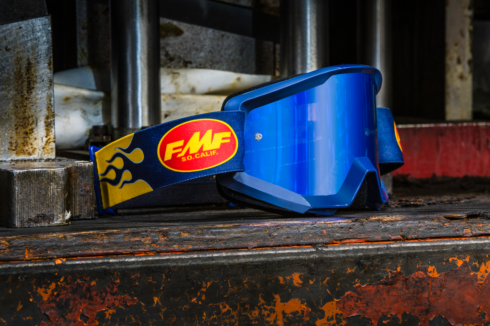FMF PowerCore Goggles - Flame - Navy - Blue Mirror F-50051-00007 2601-3008