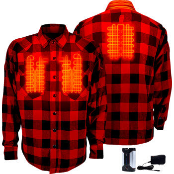 GERBING HEATED CLOTHING 7 V Battery Heated Flannel Shirt - Red/Black - Medium GER7VFS-RB-M