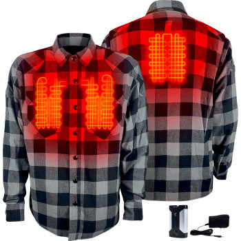 GERBING HEATED CLOTHING 7 V Battery Heated Flannel Shirt - Gray/Black - Large GER7VFS-BG-L
