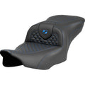 SADDLEMEN Roadsofa™ Seat - Dragon Scale Stitch - Blue Stitch - w/o Backrest - FLTR/FLHX '23-'24 823-07-20801
