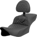 SADDLEMEN Heated RoadSofa™ Seat - Extended Reach - Honeycomb Stitch - w/ Backrest - FLT/FLH ’23-‘24 823-07-190C0