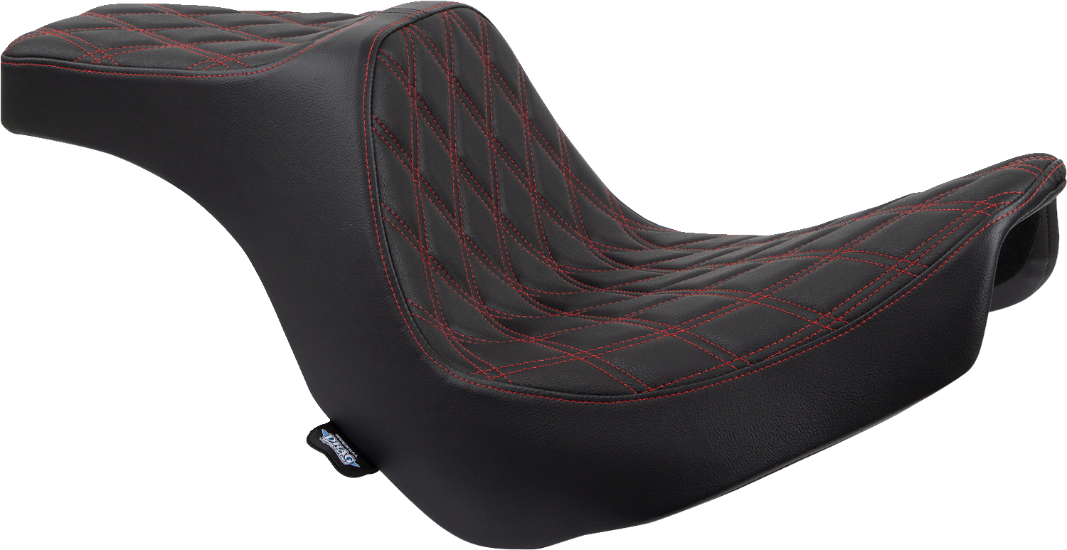 DRAG SPECIALTIES Predator III Seat - Double Diamond - Black w/ Red Stitching - FL/FX '18-'22 0802-1492