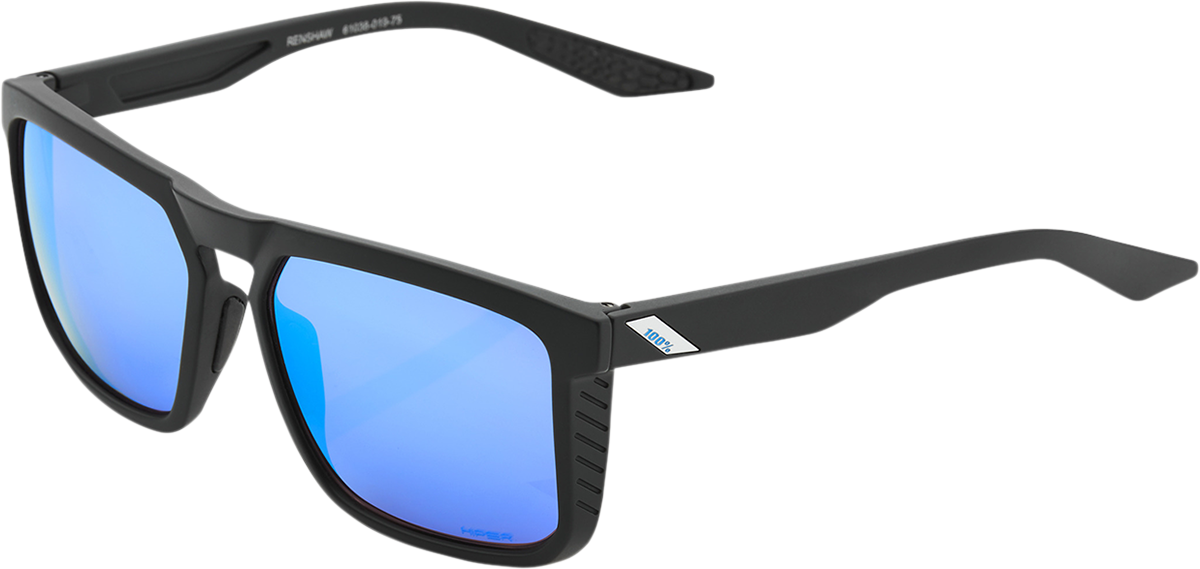 100% Renshaw Sunglasses - Matte Black - HiPER Blue Mirror 60021-00001