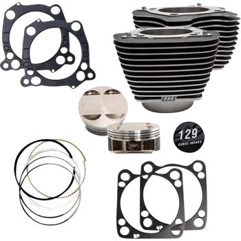 S&S CYCLE 129" Cylinder Kit - 4.375" Stroke - Wrinkle Black w/o Highlighted Fins - M8 910-0844A