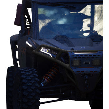 RAVEK Front Bumper/Skid Plate with White Lights - Black - RZR XP 1000 64-317BKL