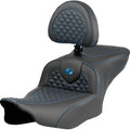 SADDLEMEN Roadsofa™ Seat - Dragon Scale Stitch - Blue Stitch - w/ Backrest - FLTR/FLHX '23-'24 823-07-208B1