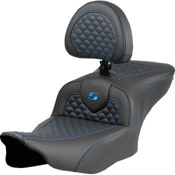 SADDLEMEN Roadsofa™ Seat - Dragon Scale Stitch - Blue Stitch - w/ Backrest - FLTR/FLHX '23-'24 823-07-208B1