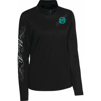 MOOSE OFFROAD Women's Flourish Script Quarter Zip Pullover - Black - Large 3051-1233