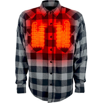 GERBING HEATED CLOTHING 7 V Battery Heated Flannel Shirt - Gray/Black - Large GER7VFS-BG-L
