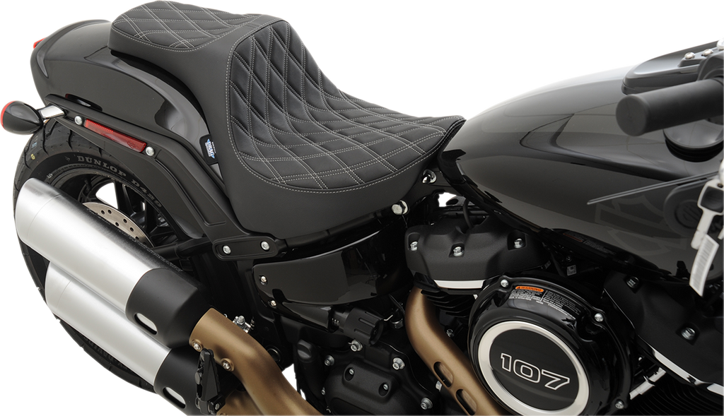 DRAG SPECIALTIES Predator III Seat - Double Diamond - Silver Stitched - FXFB/S '18-'22 FIT FLSTN W/O LUGG RACK 0802-1073