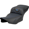 SADDLEMEN Roadsofa™ Extended Reach Seat - Dragon Scale Stitch - Blue Stitch-w/o Backrest - FLTR/FLHX '23-'24 823-07-20901