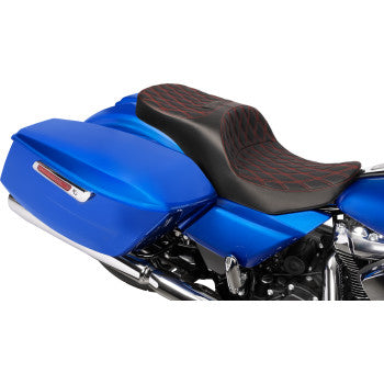 DRAG SPECIALTIES SEATS Forward Position Freedom Seat - Vinyl - Red Double Diamond Stitch - FLH/FLT '23-'25 0801-2170