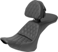 SADDLEMEN Explorer Seat - With Backrest - Lattice Stitched - Black - FLSTN 806-15-030LS