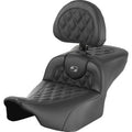 SADDLEMEN Roadsofa™ Extended Reach Seat - with Backrest - Lattice Stitch - Gray Stitch - FLTR/FLHX '23-'24 823-07-184B2