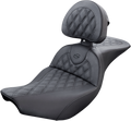 SADDLEMEN Roadsofa Seat - With Backrest - Full Lattice Stitch - Black - Indian I14-07-182BR