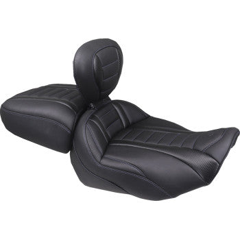 MUSTANG Deluxe Touring Solo Seat - w/ Backrest - Sky Blue Stitch - FLT/FLH '23-'25 89401SB