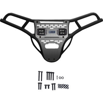 RAVEK Front Bumper/Skid Plate with White Lights - Black - RZR XP 1000 64-317BKL