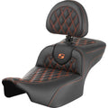 SADDLEMEN Roadsofa™ Extended Reach Seat - with Backrest - Lattice Stitch - Orange Stitch - FLTR/FLHX '23-'24 823-07-184B3