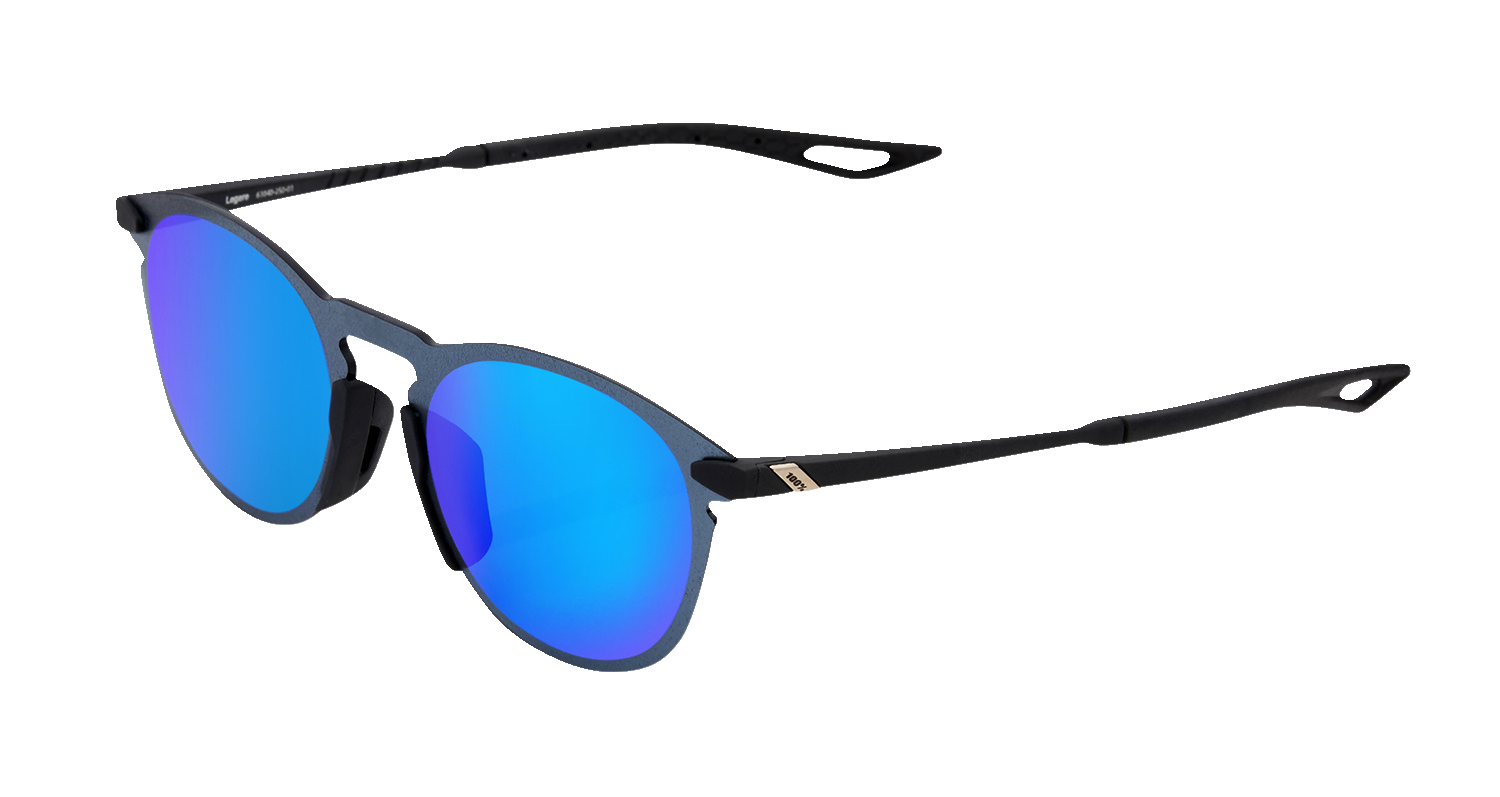 100% Legere Sunglasses - Round - Soft Tact Black - Blue Mirror 60019-00002